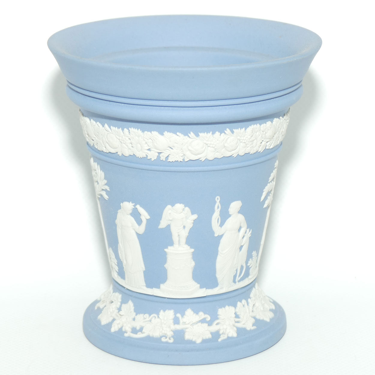 Wedgwood Jasper | White on Pale Blue | Pedastal vase | 12.5cm