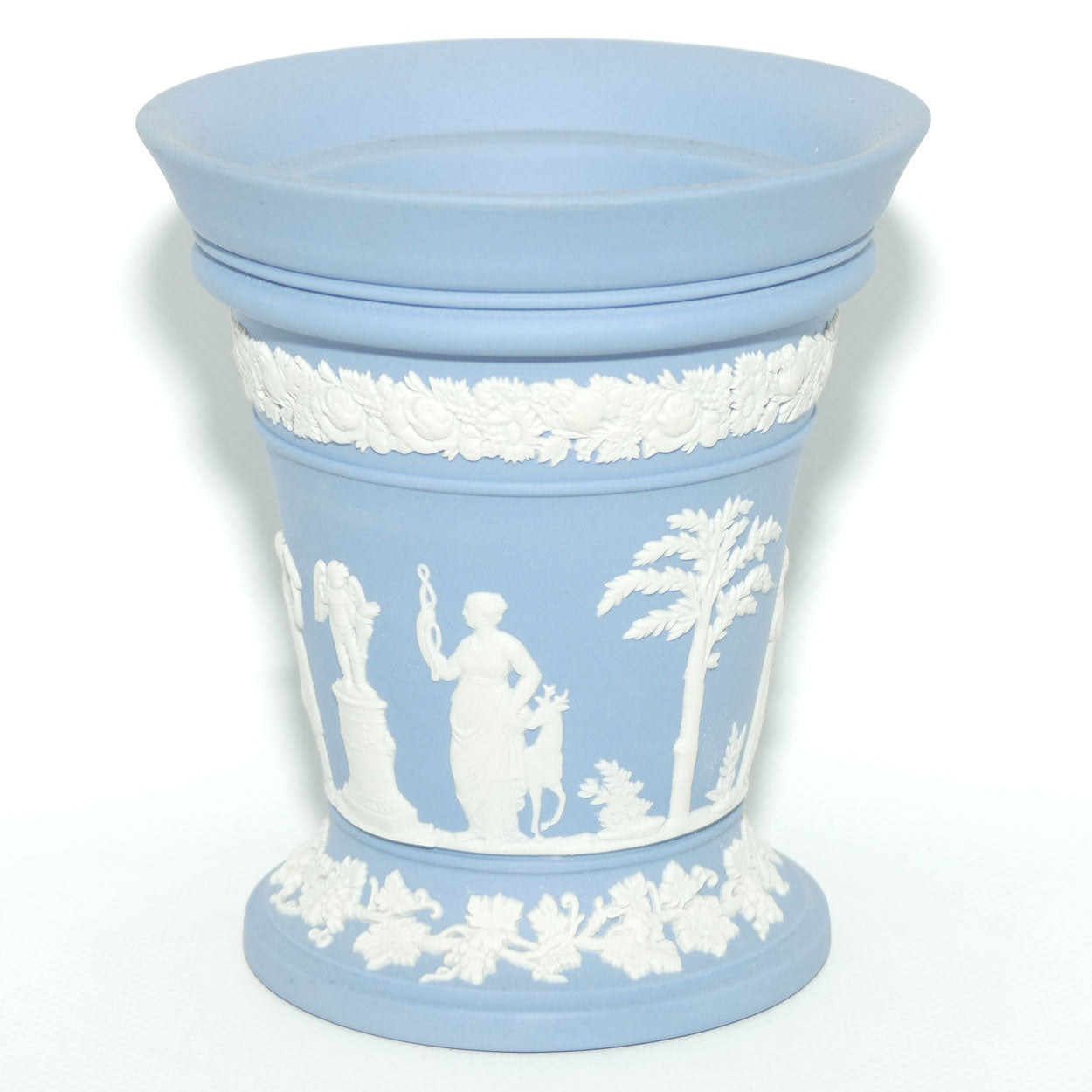 Wedgwood Jasper | White on Pale Blue | Pedastal vase | 12.5cm