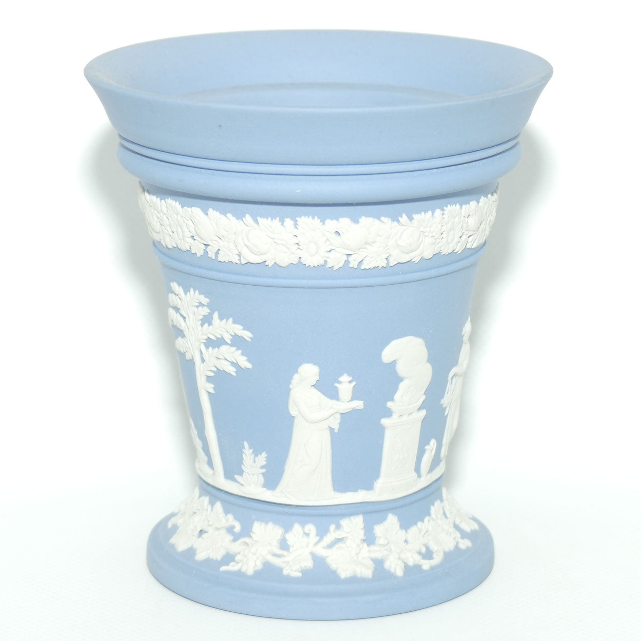 Wedgwood Jasper | White on Pale Blue | Pedastal vase | 12.5cm