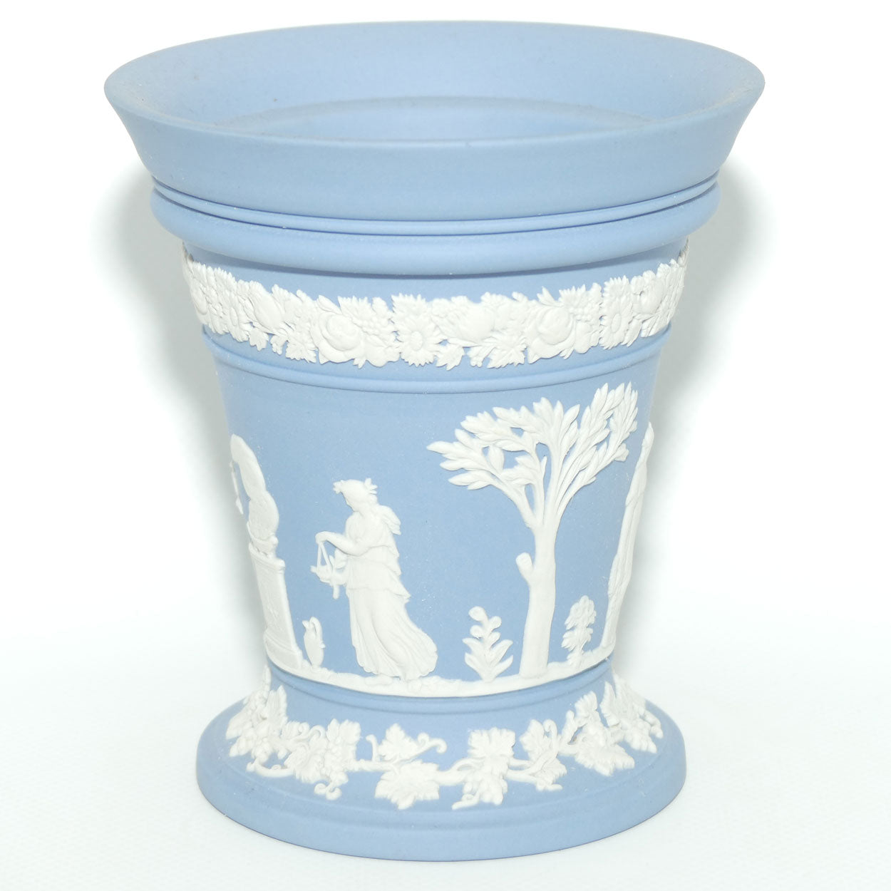 Wedgwood Jasper | White on Pale Blue | Pedastal vase | 12.5cm