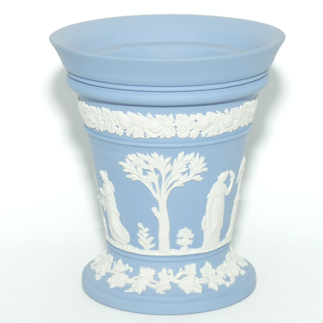 Wedgwood Jasper | White on Pale Blue | Pedastal vase | 12.5cm