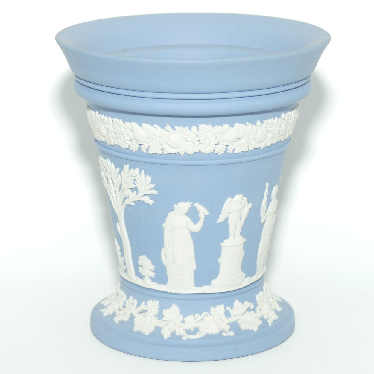 Wedgwood Jasper | White on Pale Blue | Pedastal vase | 12.5cm