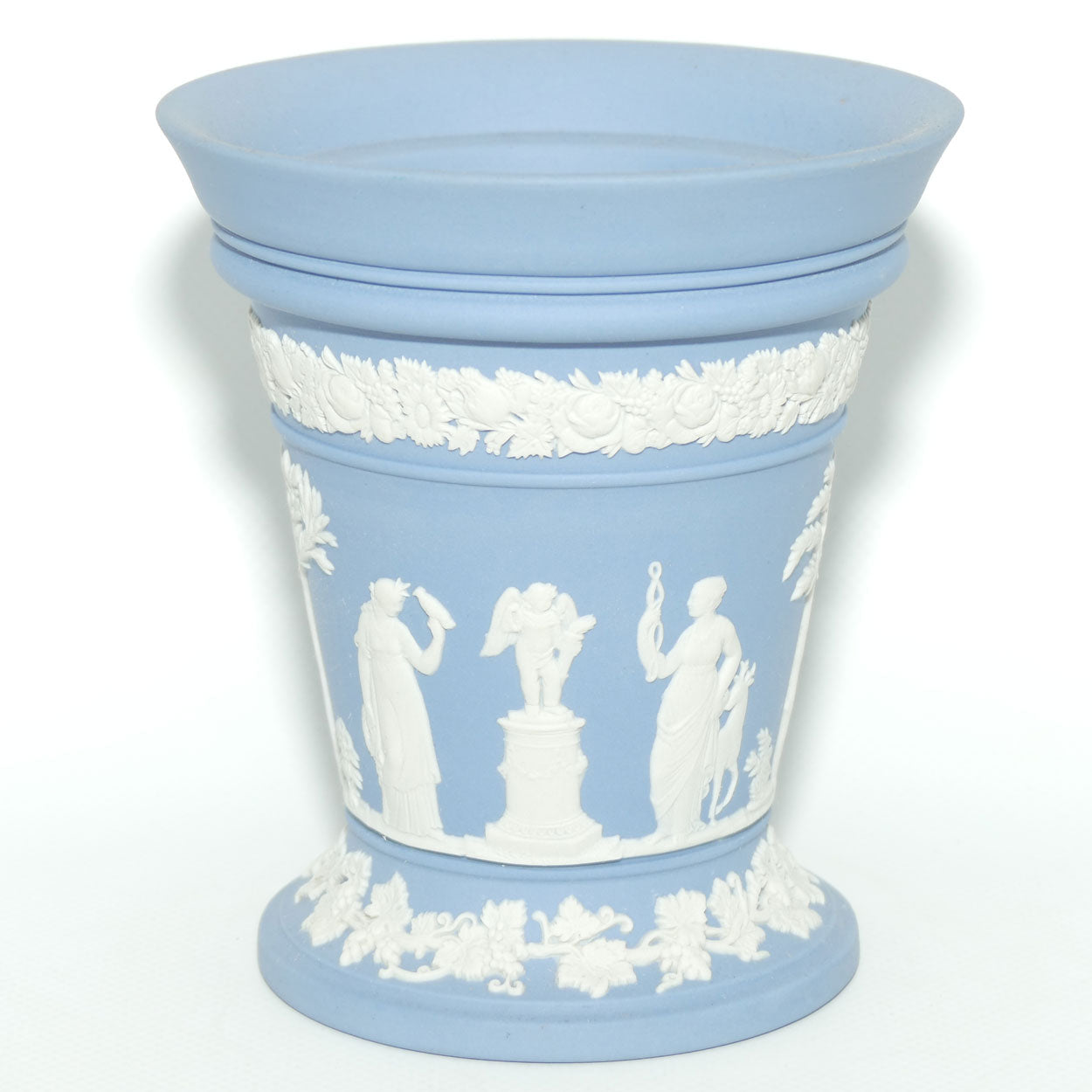 Wedgwood Jasper | White on Pale Blue | Pedastal vase | 12.5cm