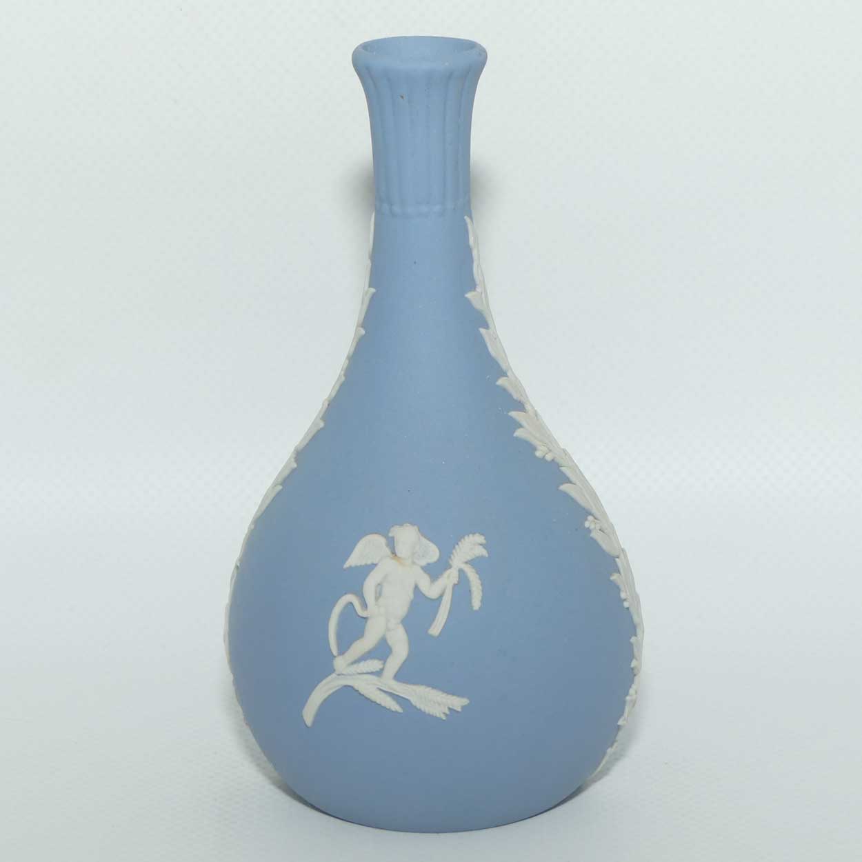 Wedgwood Jasper | White on Pale Blue | Narrow neck bud vase | Cupid design | #2