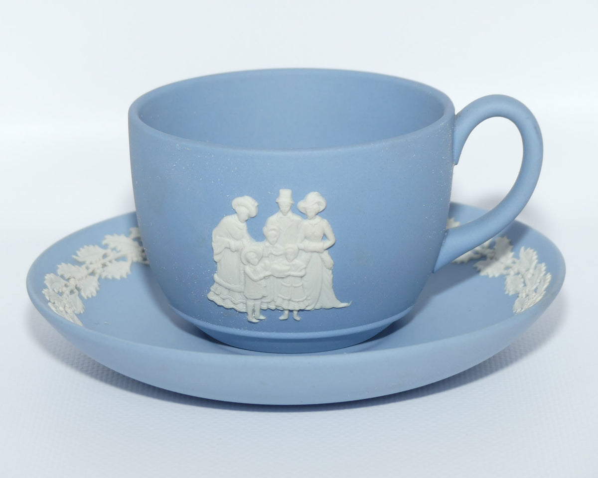 Wedgwood Jasper | White on Pale Blue cup and saucer | Merry Christmas 1993