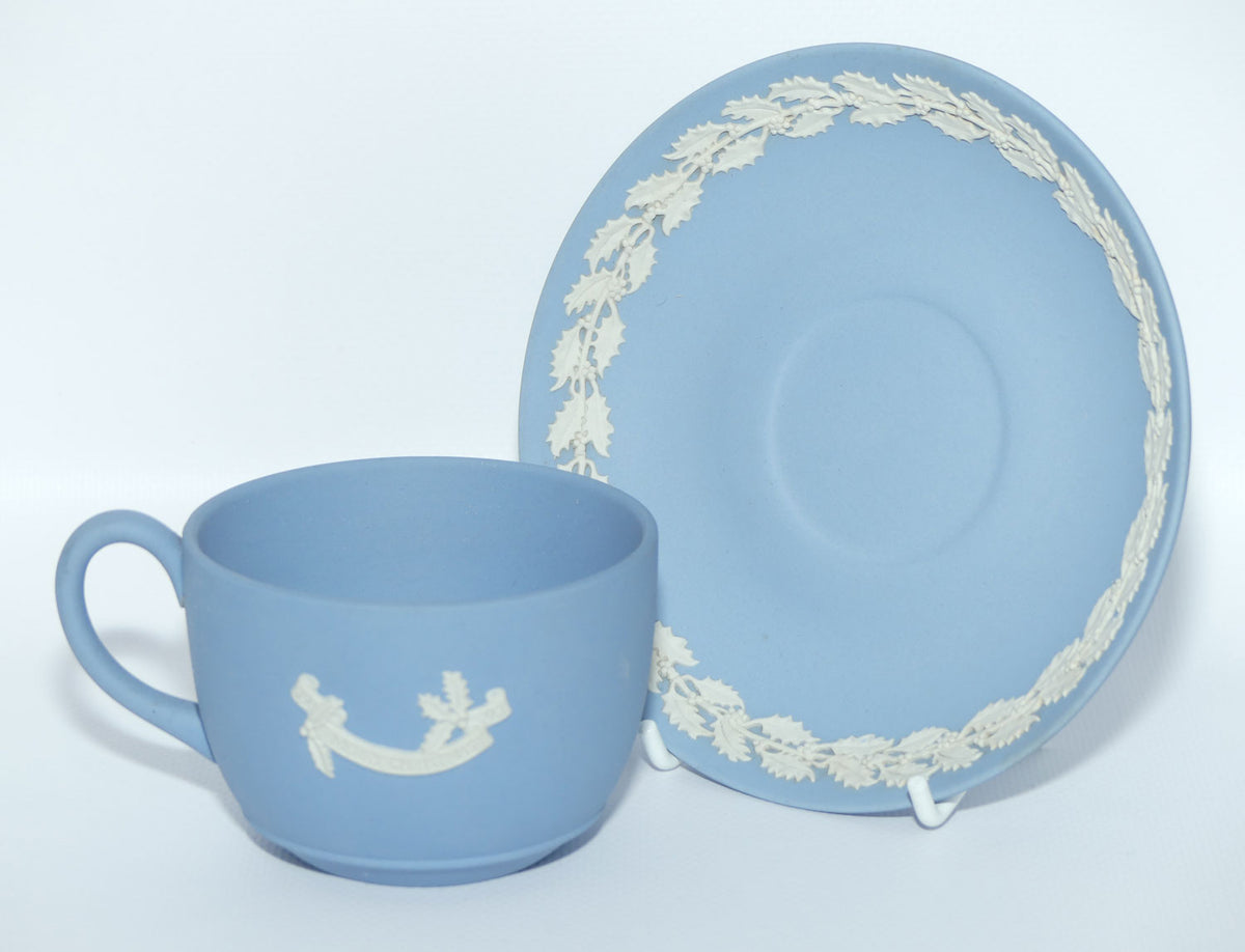 Wedgwood Jasper | White on Pale Blue cup and saucer | Merry Christmas 1993