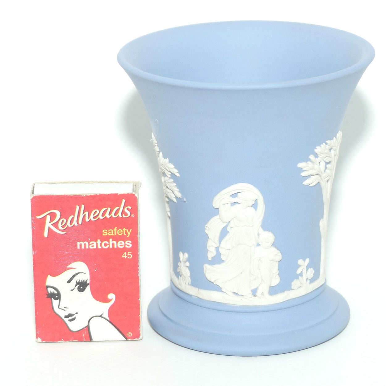 Wedgwood Jasper | White on Pale Blue | Flaired and Footed vase | 9.5cm