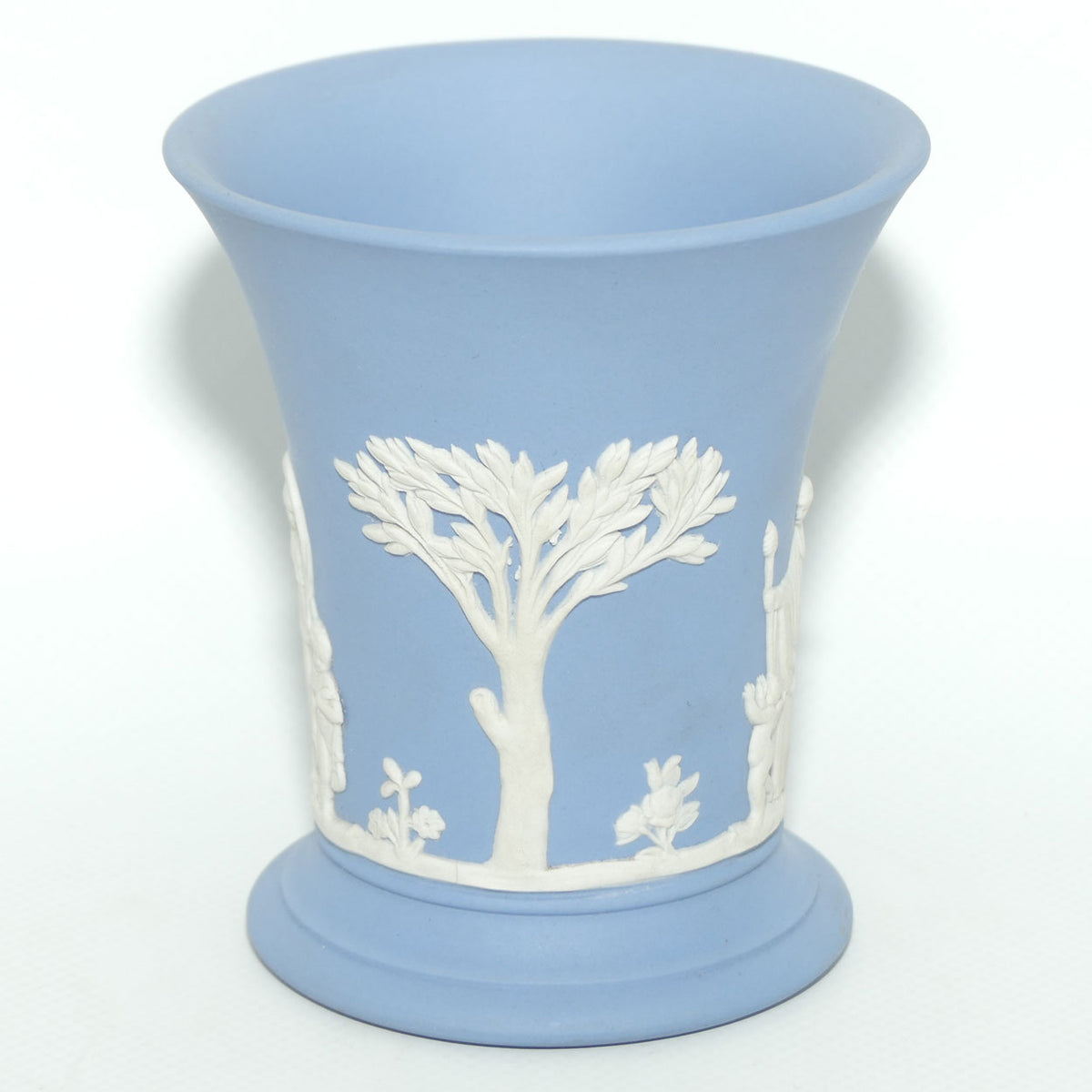 Wedgwood Jasper | White on Pale Blue | Flaired and Footed vase | 9.5cm