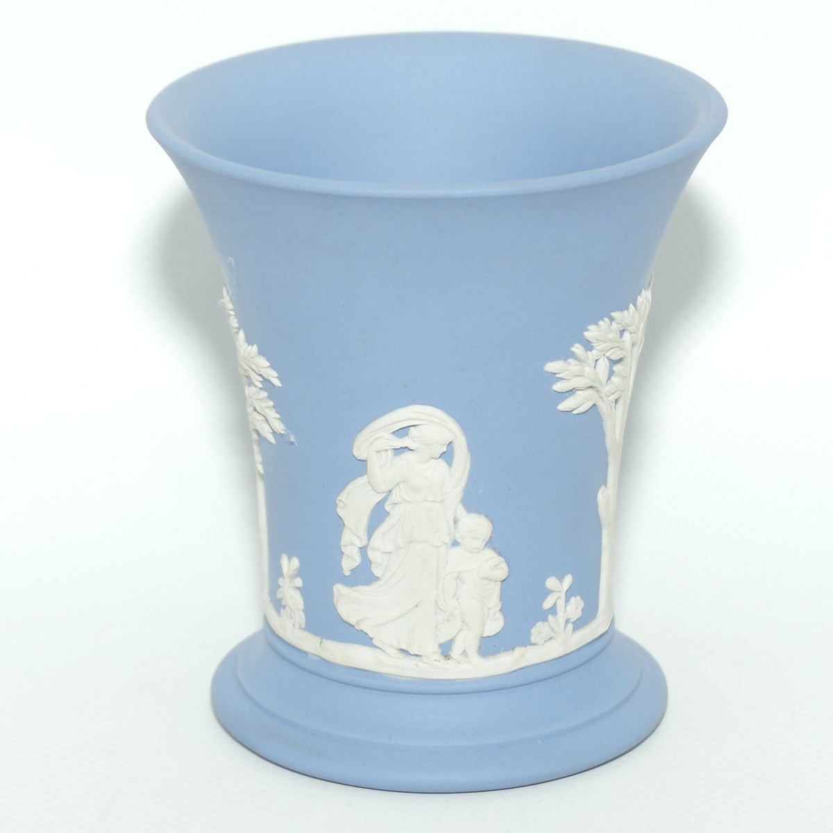 Wedgwood Jasper | White on Pale Blue | Flaired and Footed vase | 9.5cm
