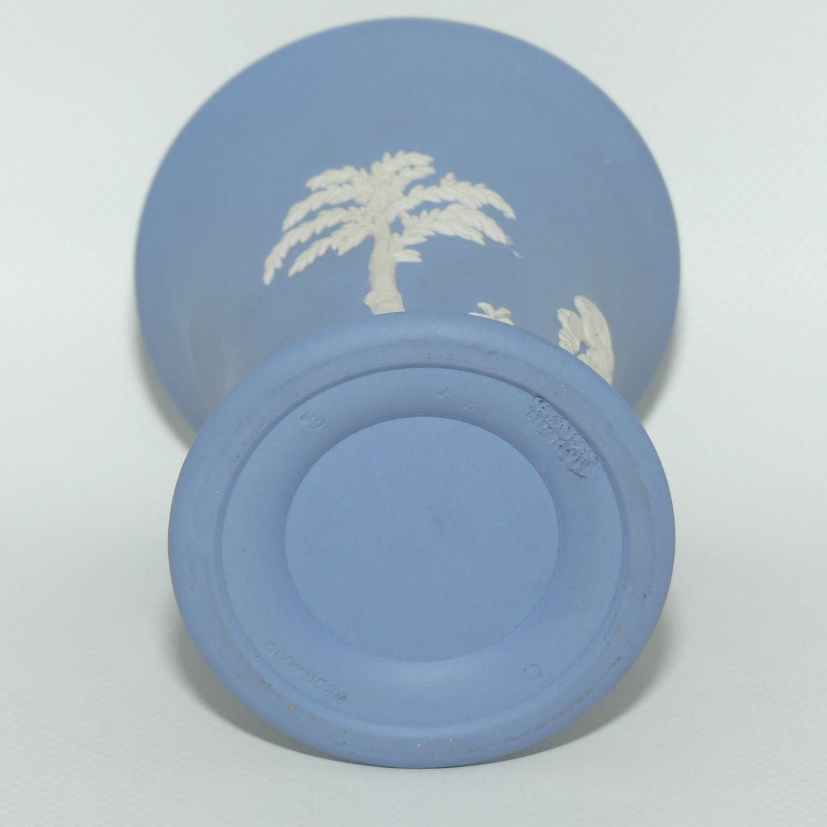 Wedgwood Jasper | White on Pale Blue | Flaired and Footed vase | 9.5cm