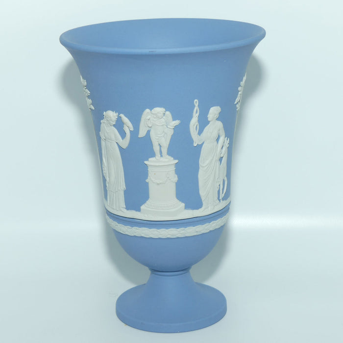 Wedgwood Jasper | White on Pale Blue flared rim pedestal vase | 19cm tall