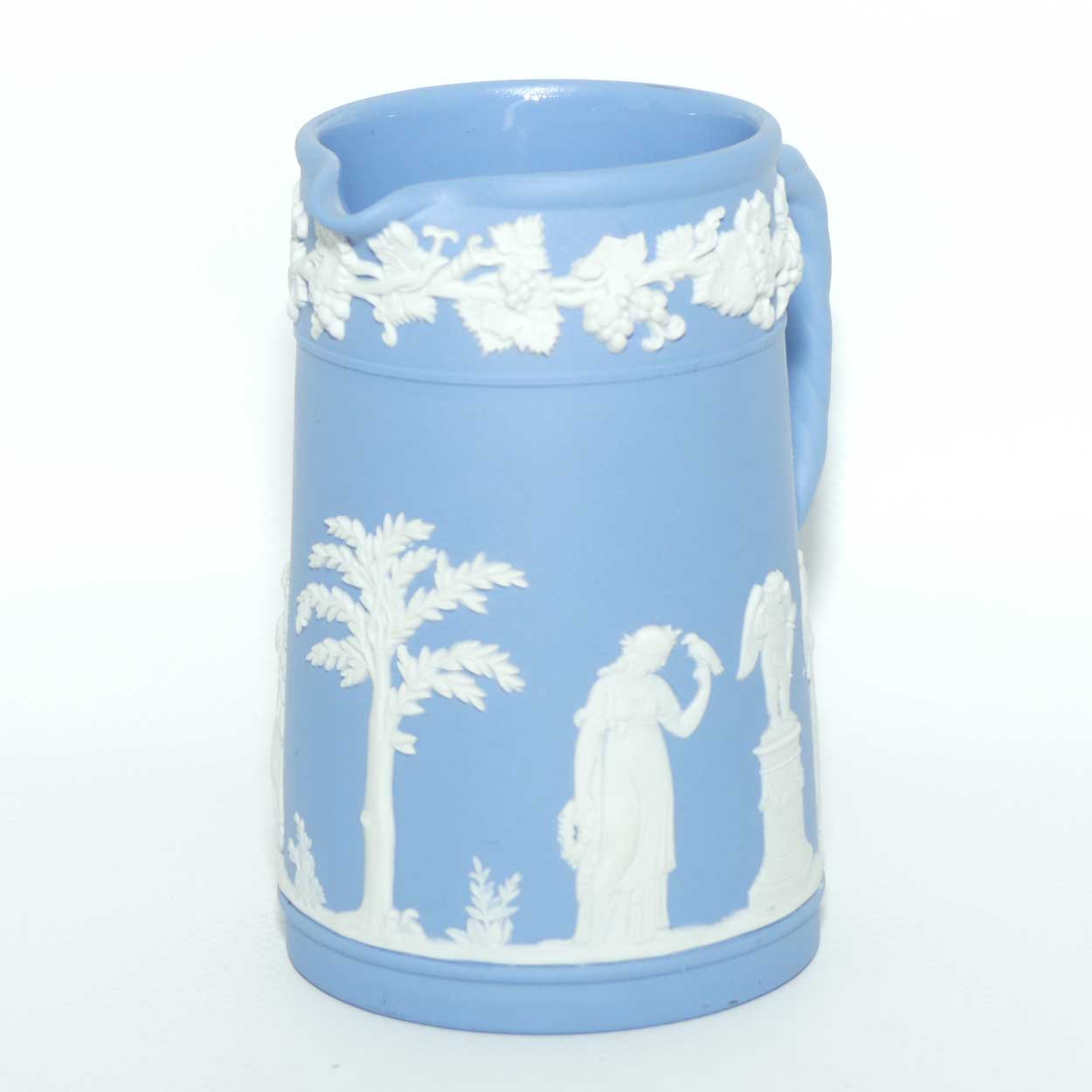 Wedgwood Jasper jug | White on Pale Blue Grecian Maidens scene | 11cms tall