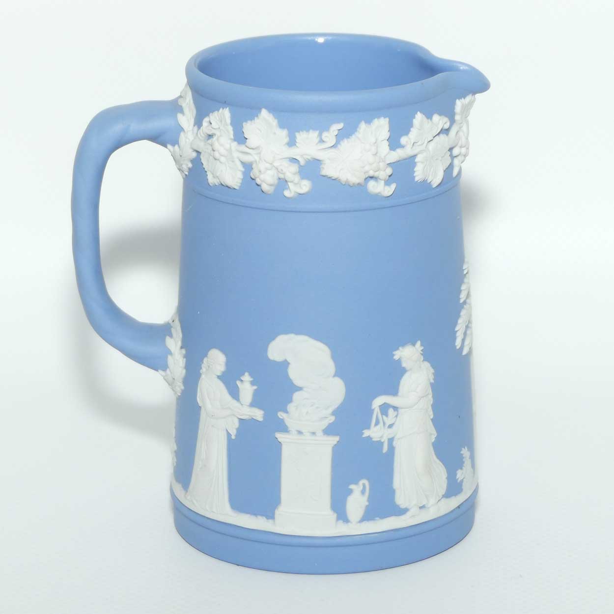 Wedgwood Jasper jug | White on Pale Blue Grecian Maidens scene | 11cms tall