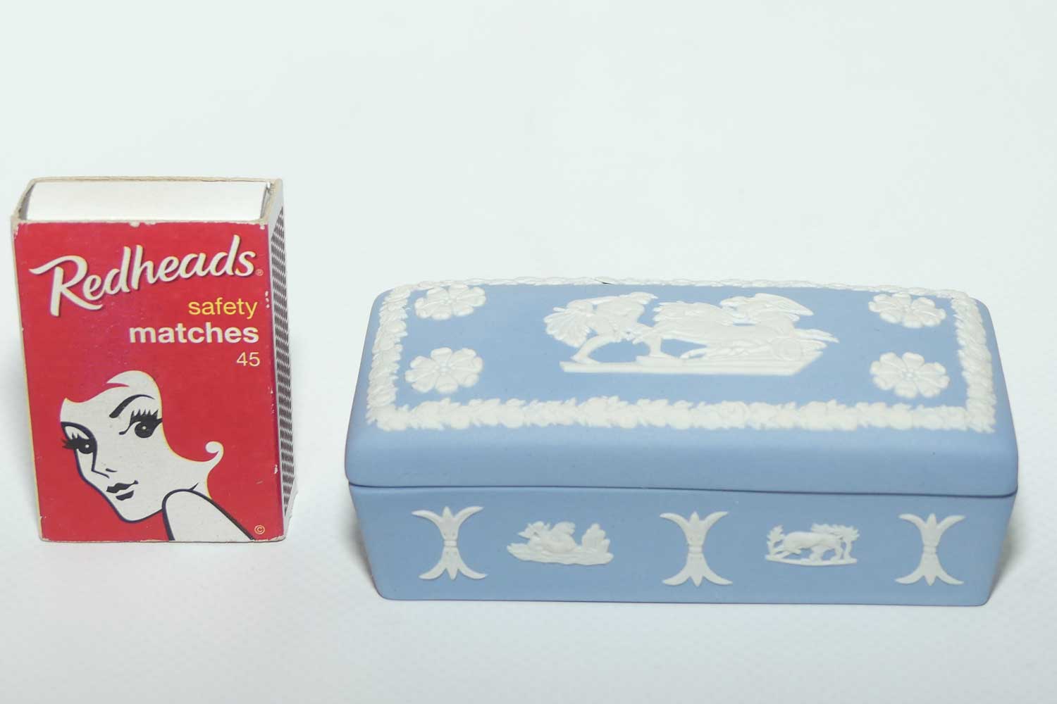 Wedgwood Jasper | White on Pale Blue | Well decorated Rectangular box | #1