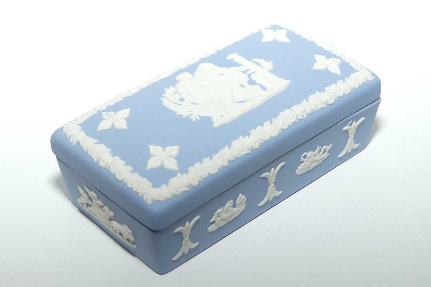 Wedgwood Jasper | White on Pale Blue | Well decorated Rectangular box | #3