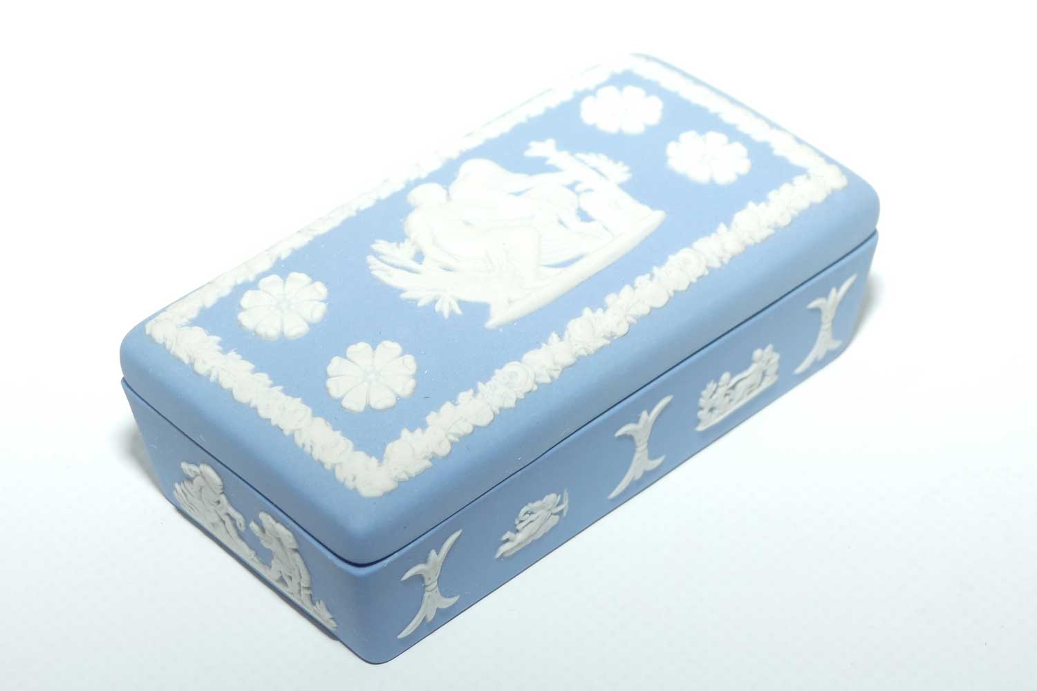 Wedgwood Jasper | White on Pale Blue | Well decorated Rectangular box | #4