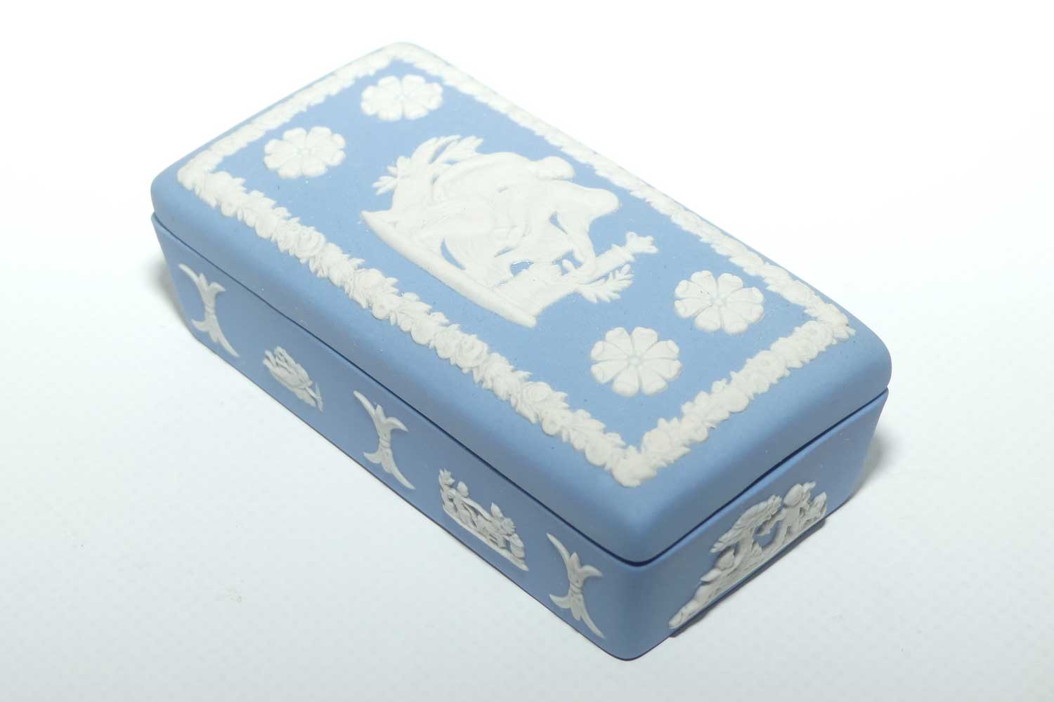 Wedgwood Jasper | White on Pale Blue | Well decorated Rectangular box | #4