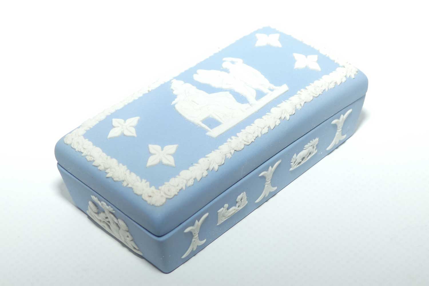 Wedgwood Jasper | White on Pale Blue | Well decorated Rectangular box | #5