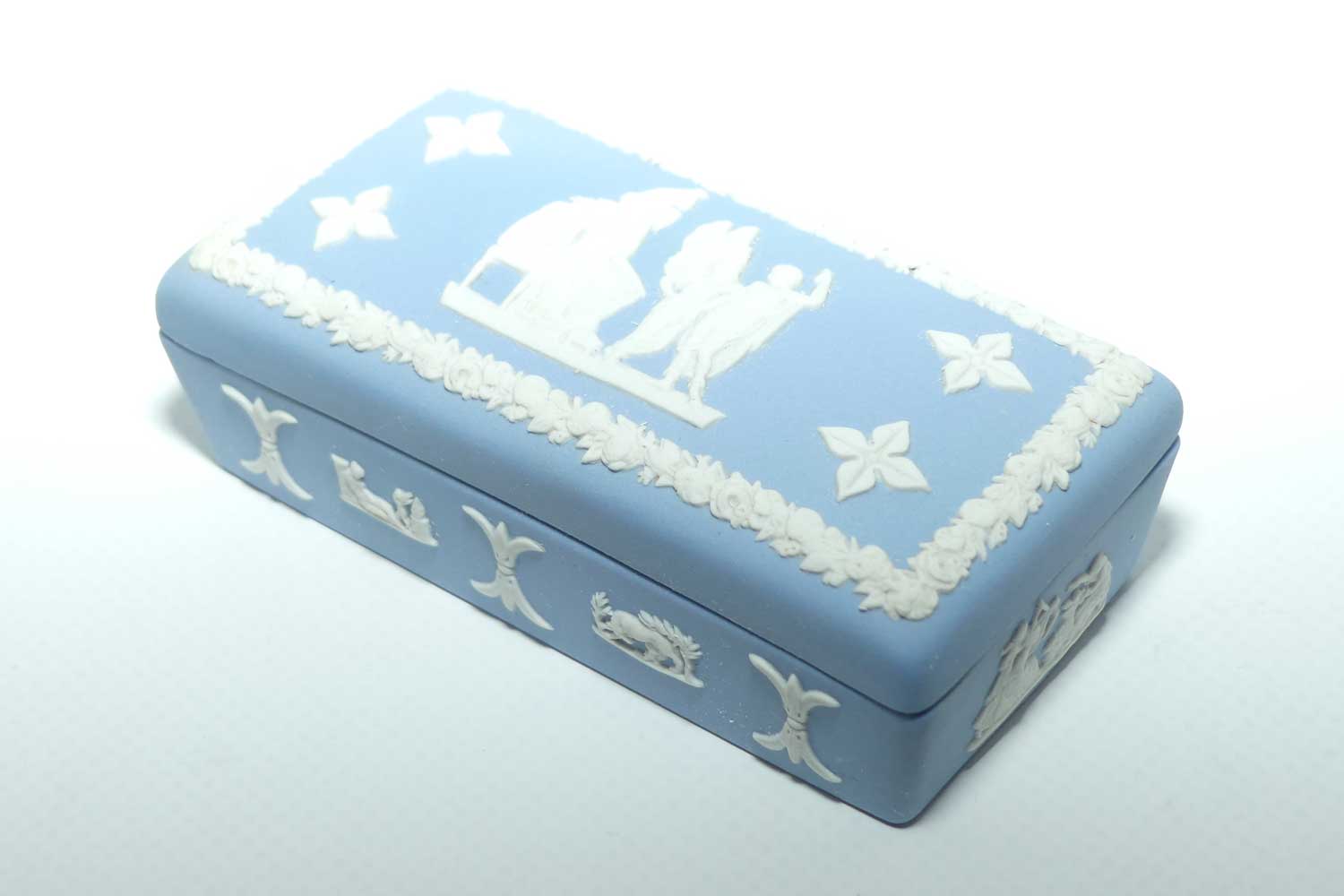 Wedgwood Jasper | White on Pale Blue | Well decorated Rectangular box | #5