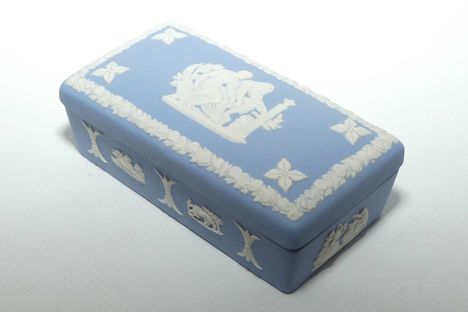 Wedgwood Jasper | White on Pale Blue | Well decorated Rectangular box | #7