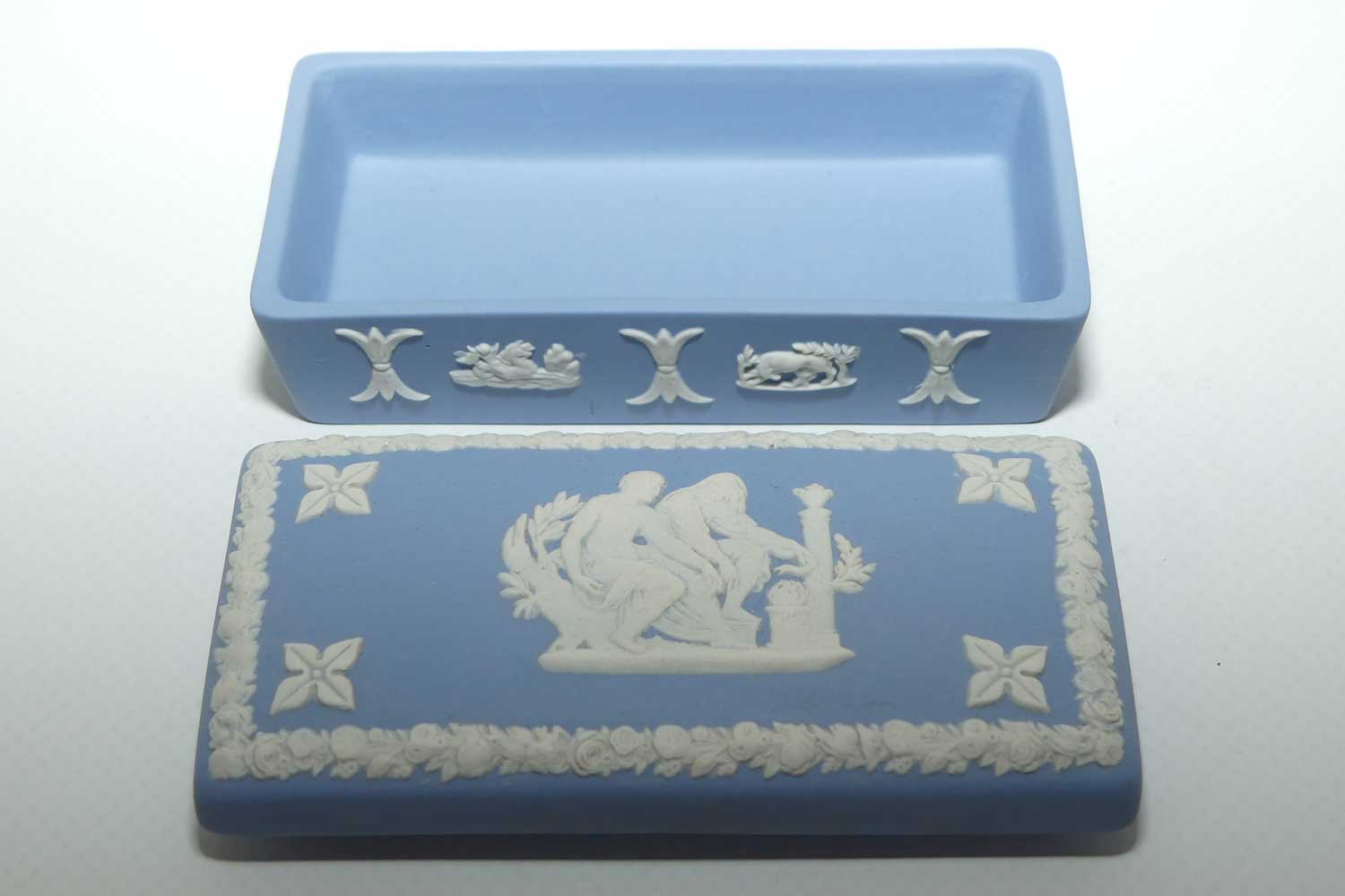 Wedgwood Jasper | White on Pale Blue | Well decorated Rectangular box | #7