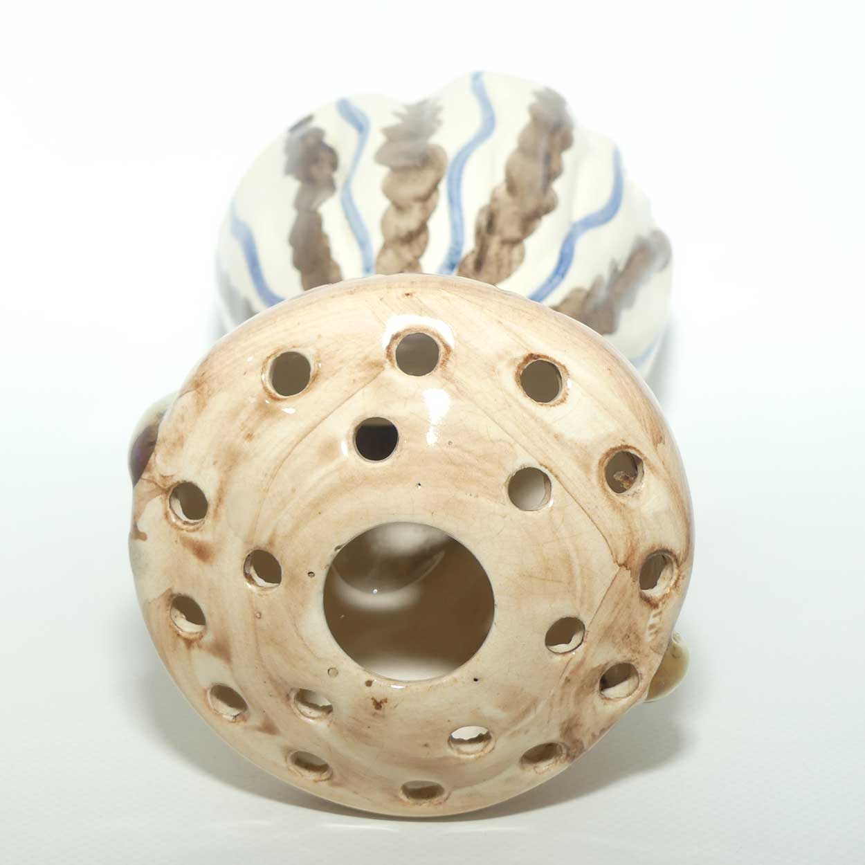 Jersey Pottery Jamaican Lady carrying Basket Flower Holder | Blue Stripes