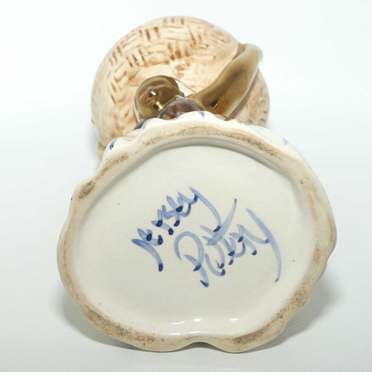 Jersey Pottery Jamaican Lady carrying Basket Flower Holder | Blue Stripes