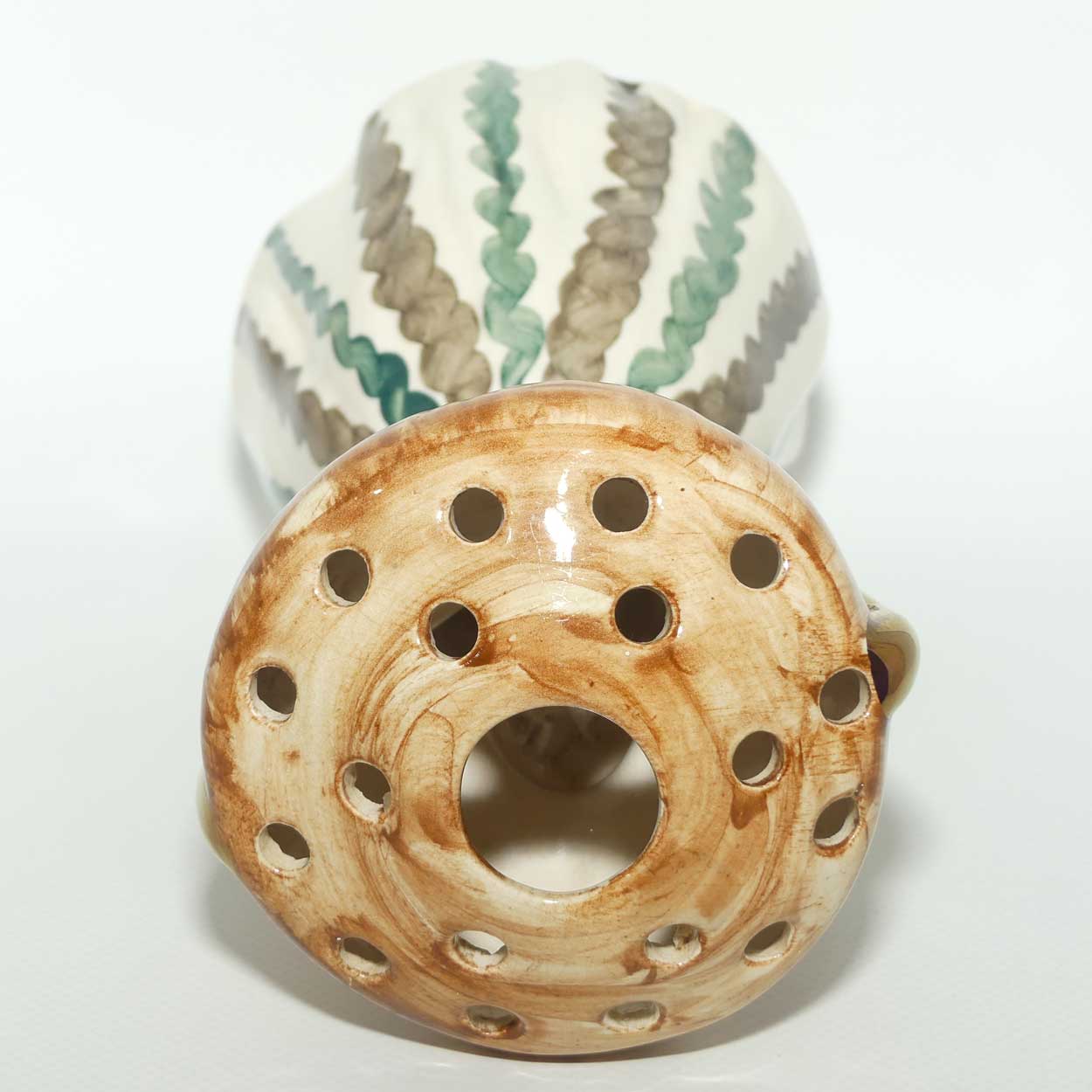 Jersey Pottery Jamaican Lady carrying Basket Flower Holder | Green Stripes