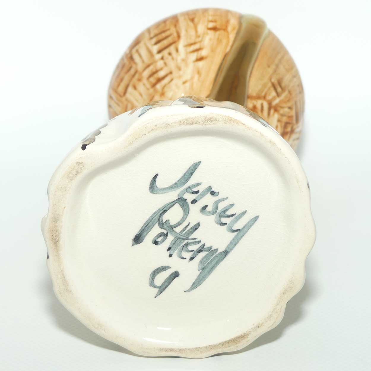 Jersey Pottery Jamaican Lady carrying Basket Flower Holder | Green Stripes