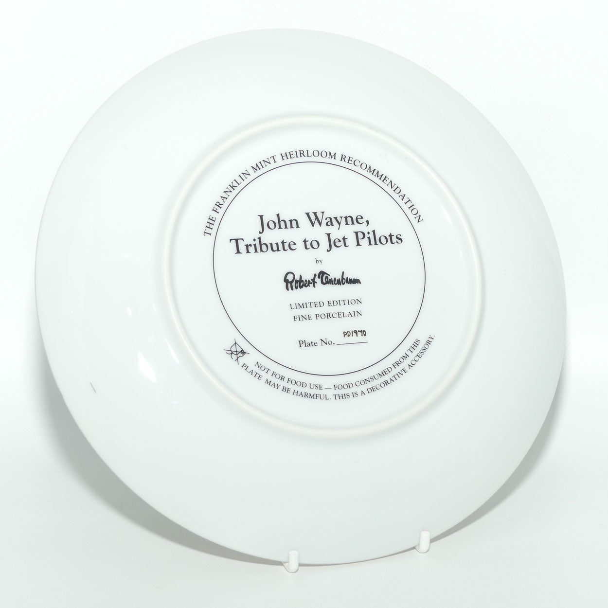 Franklin Mint Heirloom plate | John Wayne | Tribute to Jet Pilots + Cert
