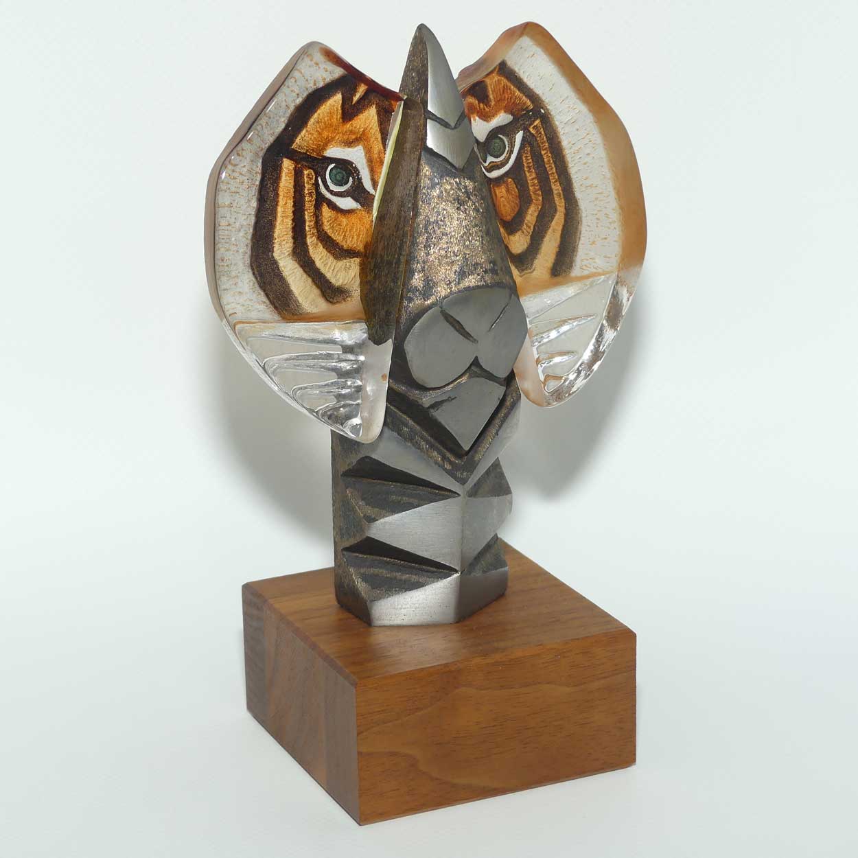 Mats Jonasson Sweden Crystal | The Hunter | Tiger | Hand Painted Crystal and Steel Limited Edition sculpture | Limited Edition sculpture