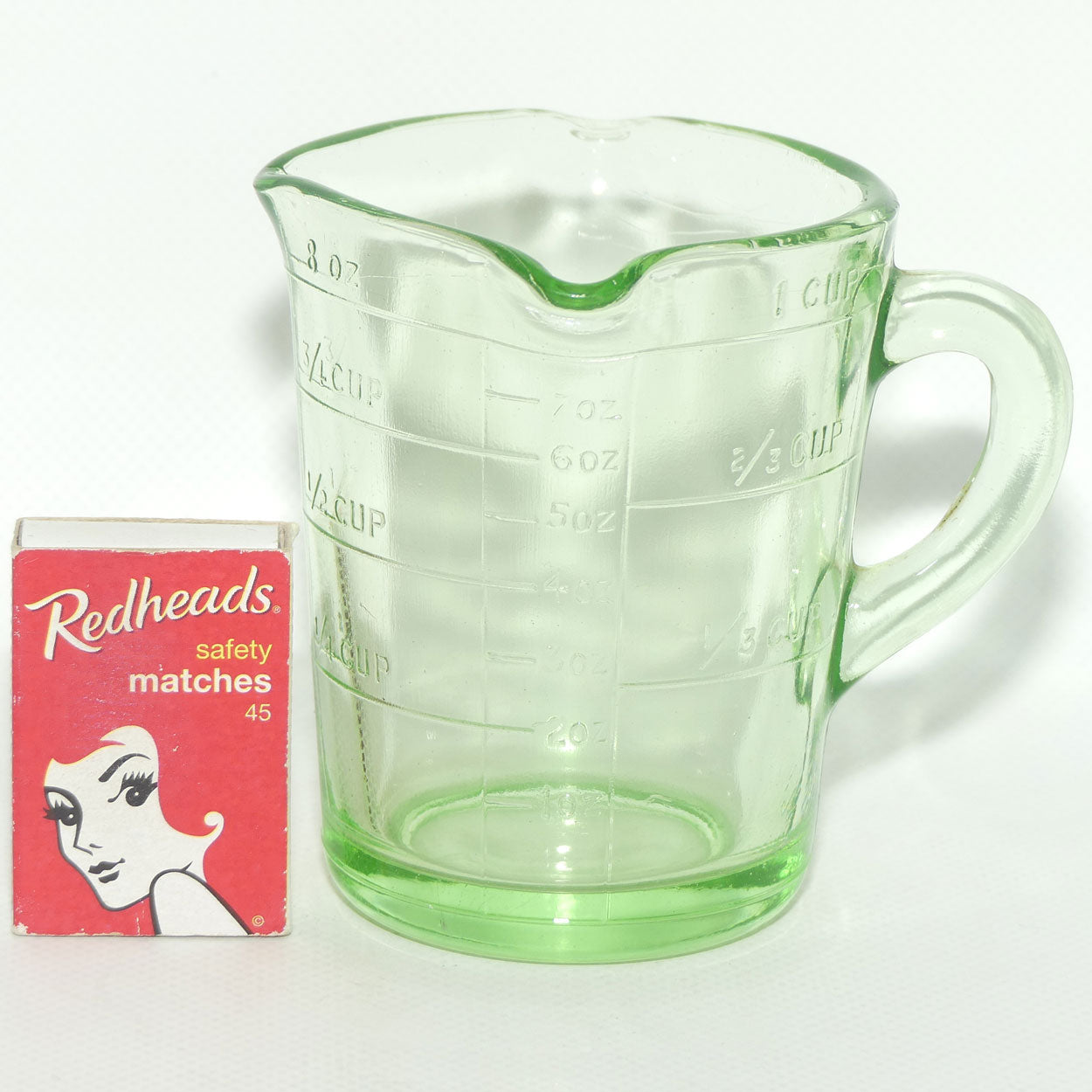 Green Depression Glass 8oz 1 Cup measuring jug | UV reactive | 3 pourers
