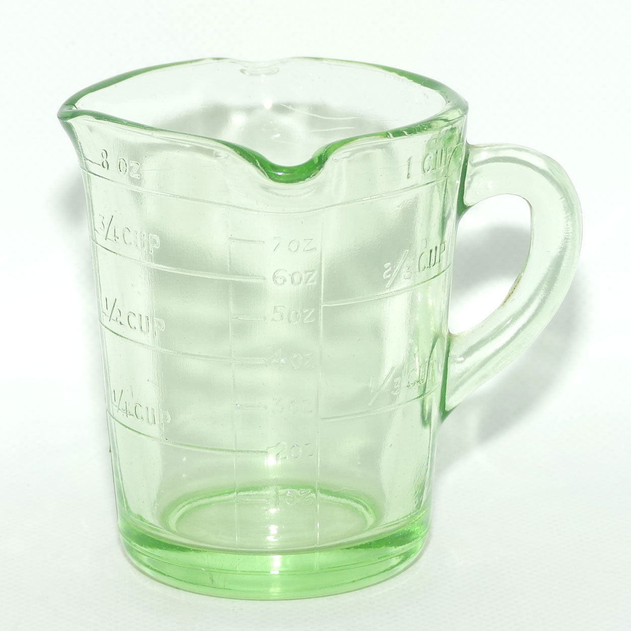 Green Depression Glass 8oz 1 Cup measuring jug | UV reactive | 3 pourers