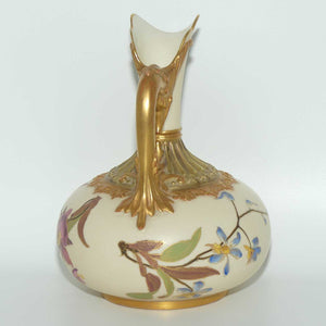 Royal Worcester Blush Ivory hand painted bulbous jug with orchid and dolphin handle (Smaller size)