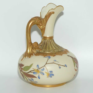 Royal Worcester Blush Ivory hand painted bulbous jug with orchid and dolphin handle (Smaller size)