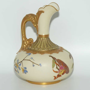 Royal Worcester Blush Ivory hand painted bulbous jug with orchid and dolphin handle (Smaller size)