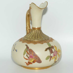 Royal Worcester Blush Ivory hand painted bulbous jug with orchid and dolphin handle (Smaller size)