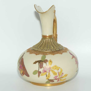 Royal Worcester Blush Ivory hand painted bulbous jug with orchid and dolphin handle (Smaller size)