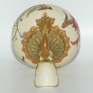 Royal Worcester Blush Ivory hand painted bulbous jug with orchid and dolphin handle (Smaller size)