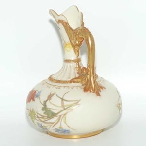 Royal Worcester Blush Ivory hand painted bulbous jug with poppies and dolphin handle (Smaller size)