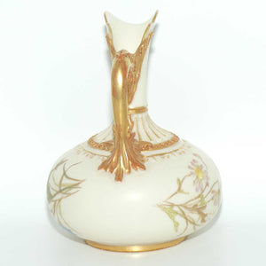 Royal Worcester Blush Ivory hand painted bulbous jug with poppies and dolphin handle (Smaller size)