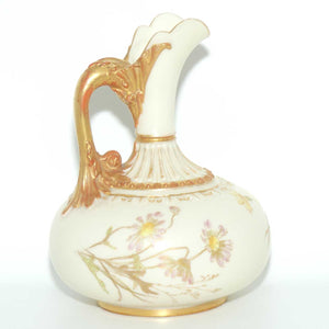 Royal Worcester Blush Ivory hand painted bulbous jug with poppies and dolphin handle (Smaller size)