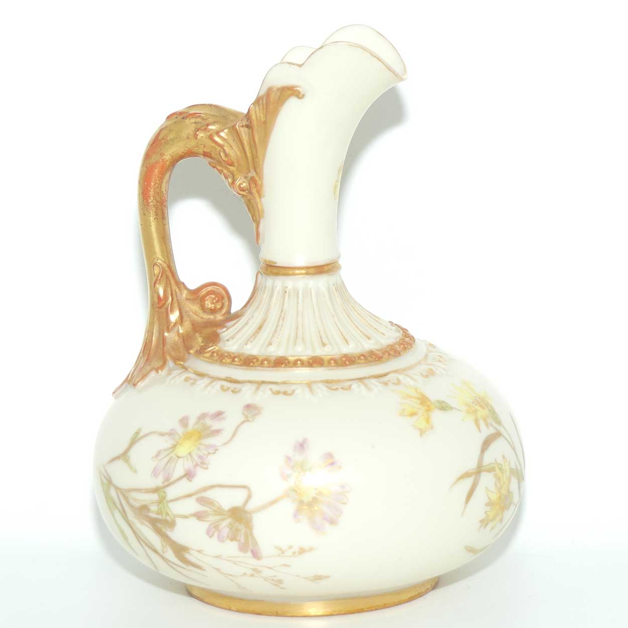 Royal Worcester Blush Ivory hand painted bulbous jug with poppies and dolphin handle (Smaller size)
