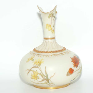 Royal Worcester Blush Ivory hand painted bulbous jug with poppies and dolphin handle (Smaller size)