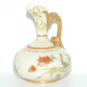 Royal Worcester Blush Ivory hand painted bulbous jug with poppies and dolphin handle (Smaller size)