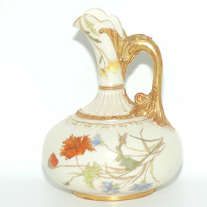 Royal Worcester Blush Ivory hand painted bulbous jug with poppies and dolphin handle (Smaller size)