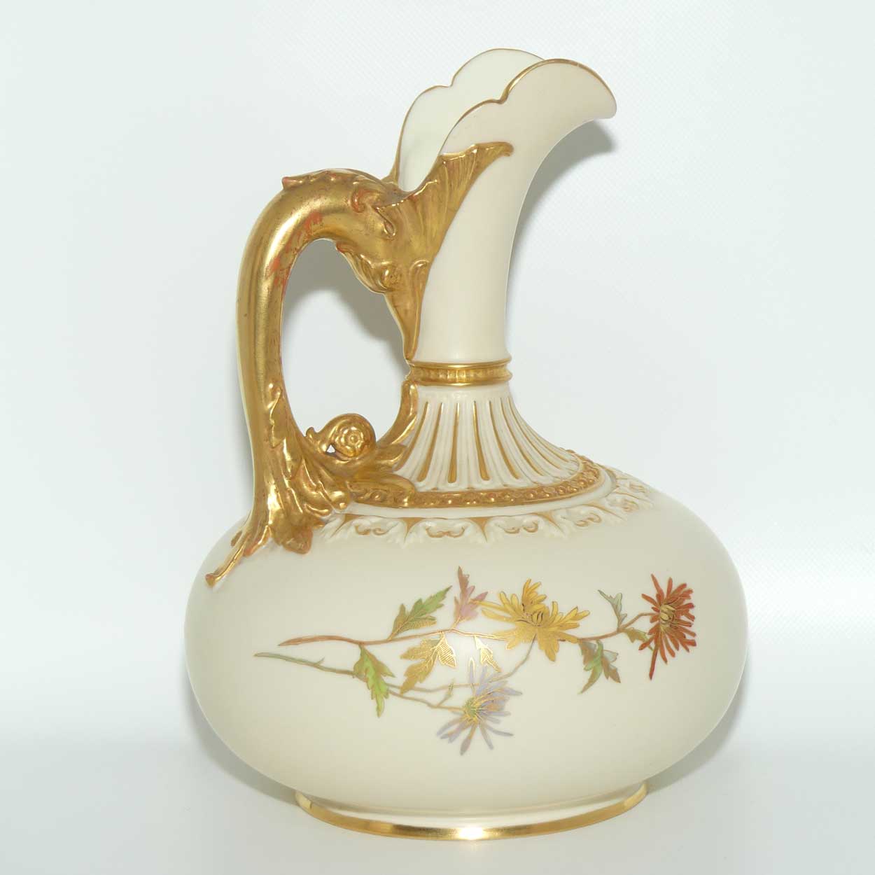 Royal Worcester Blush Ivory hand painted bulbous jug with dolphin handle (Larger)