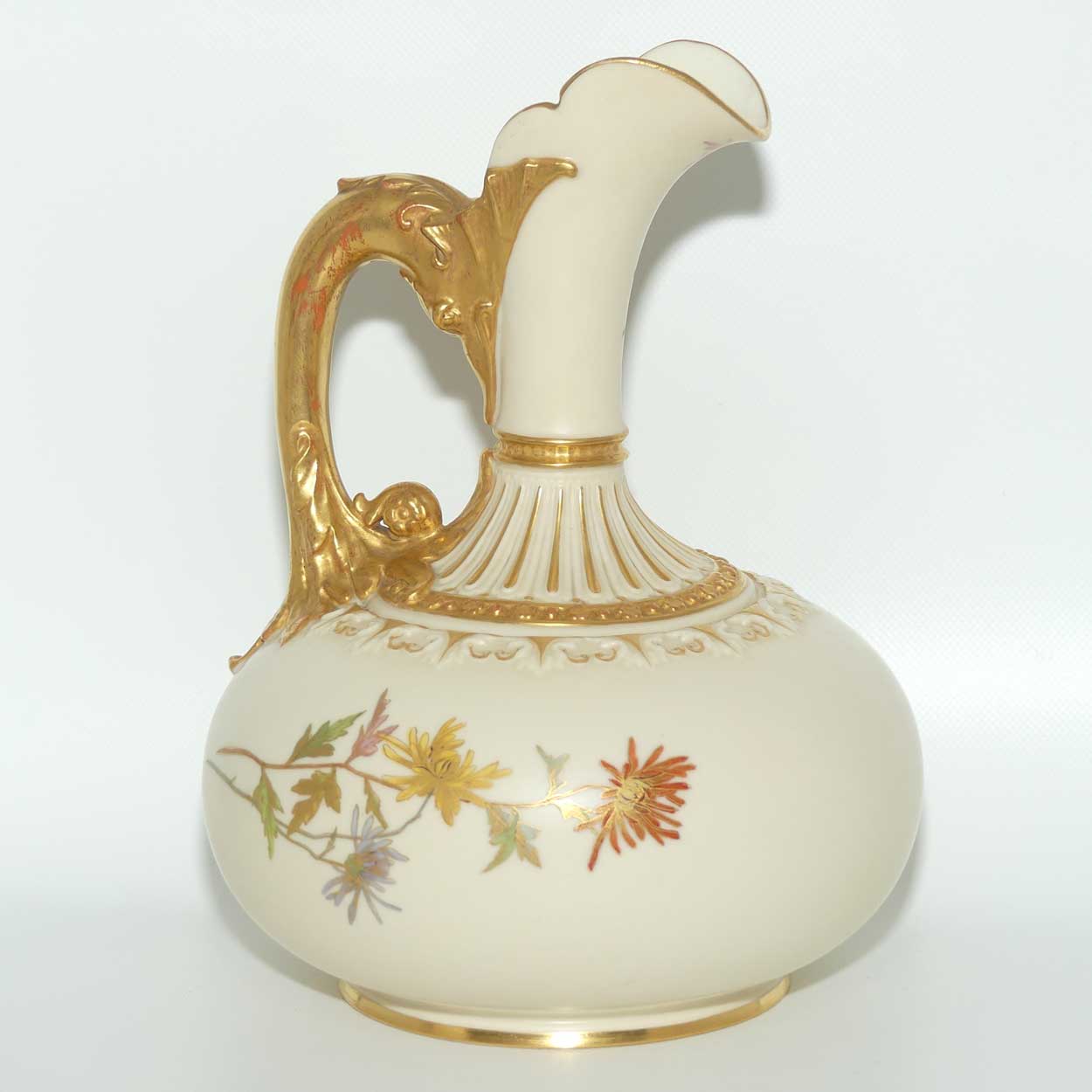 Royal Worcester Blush Ivory hand painted bulbous jug with dolphin handle (Larger)