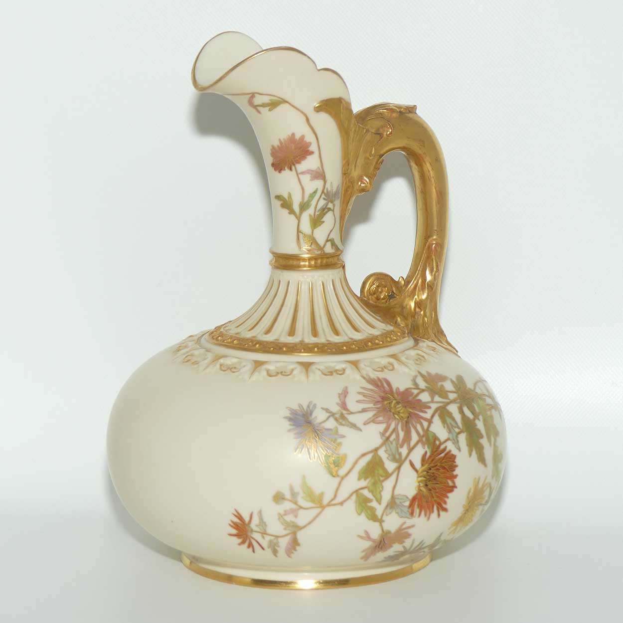Royal Worcester Blush Ivory hand painted bulbous jug with dolphin handle (Larger)