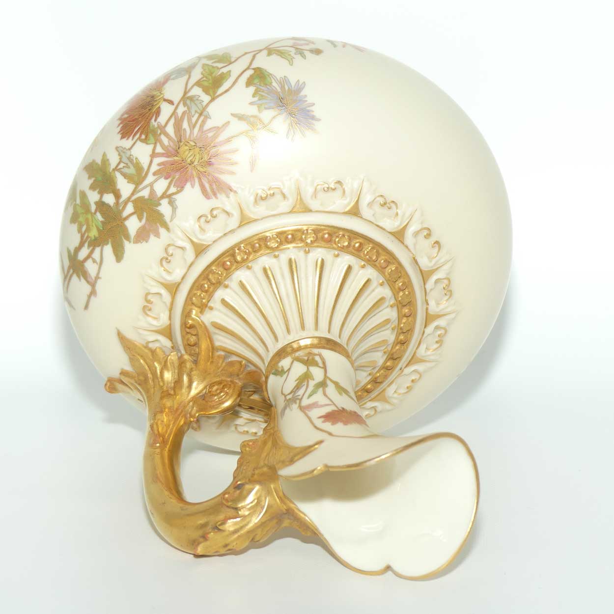 Royal Worcester Blush Ivory hand painted bulbous jug with dolphin handle (Larger)